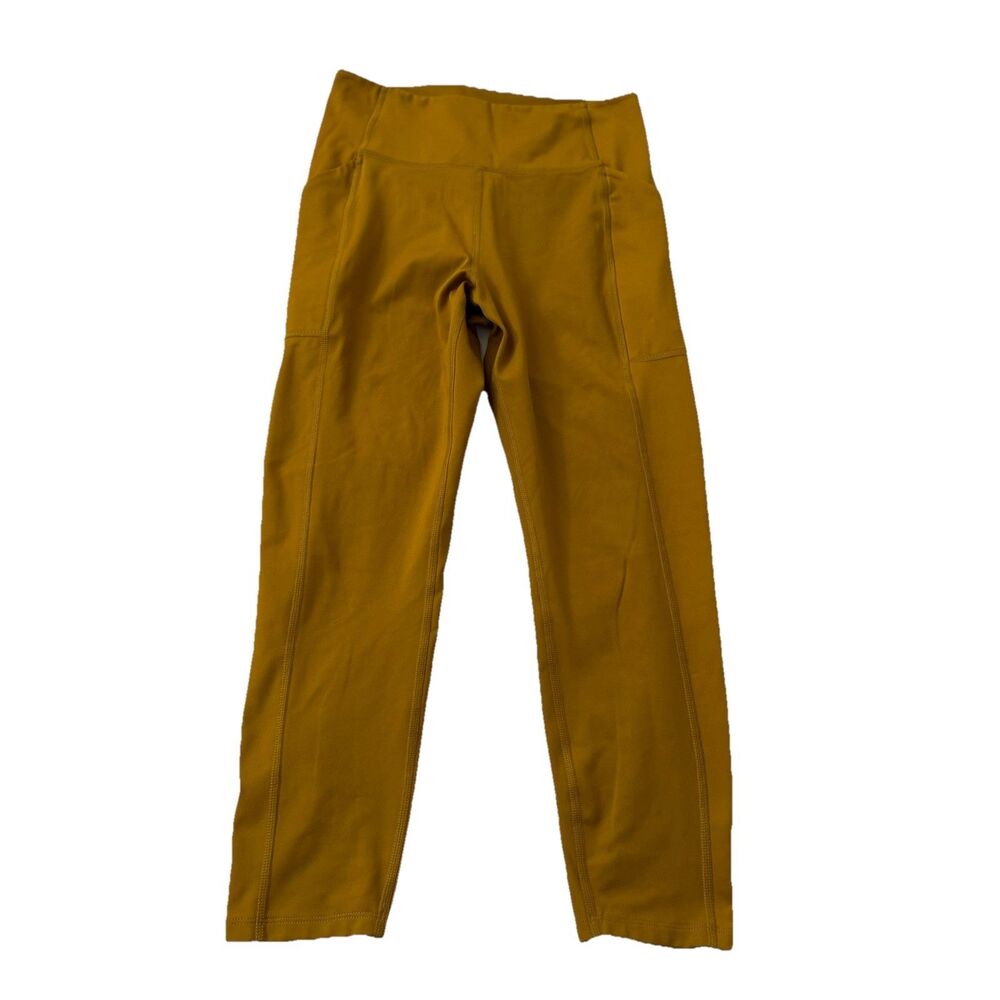 Girlfriend Collective Leggings Medium Mustard Yellow High Rise Side Pockets Crop